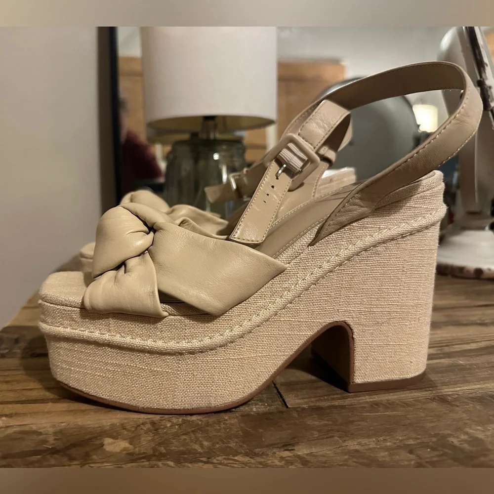 Sam Edelman Beige Knotted Platform Slingback Sandals